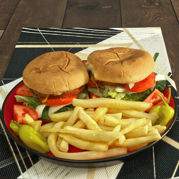 Chicken Pattie Sandwiches and French Fries