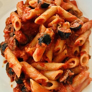 Oat Pasta with swordfish and black olives tomato sauce.jpeg