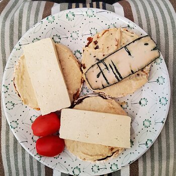 lunch with a slice of vegan blue cheese