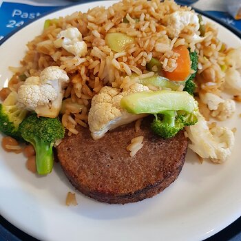 Stir Fry Veg with Rice with Vegan Pattie