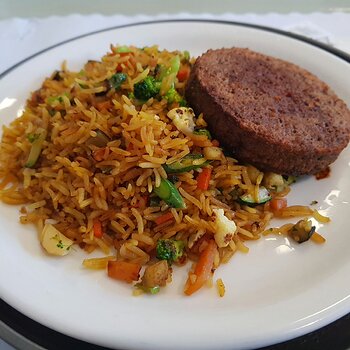 Vegan Pattie with vegetable fried rice