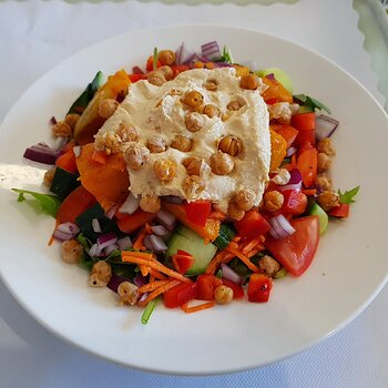 Pre-assembled Moroccan Pumpkin Salad with chickpeas and hummus