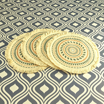 Orange and Blue Frilled Geometric Pattern Round Placemats