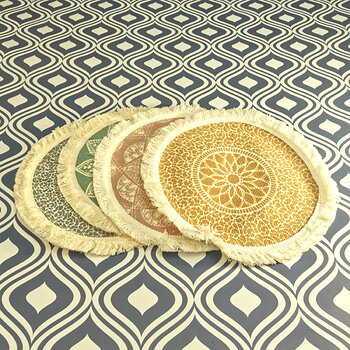 Multi-Color Frilled Geometric Pattern Round Placemats