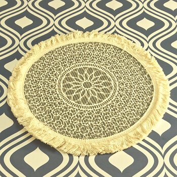 Blue Frilled Geometric Pattern Round Placemat