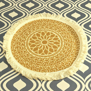 Yellow Frilled Geometric Pattern Round Placemat