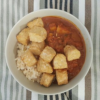grilled tempeh, Indian curry & rice