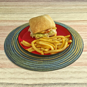 Chicken Patty and Cheese Sandwich with French Fries