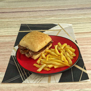 Barbecue Roast Beef Sandwich with French Fries