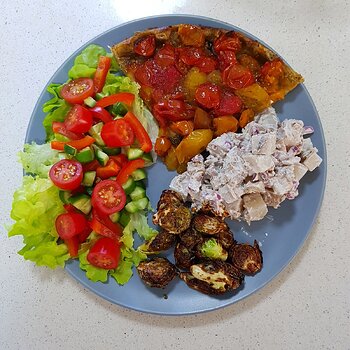 Evening meal, slice of tomato tartin