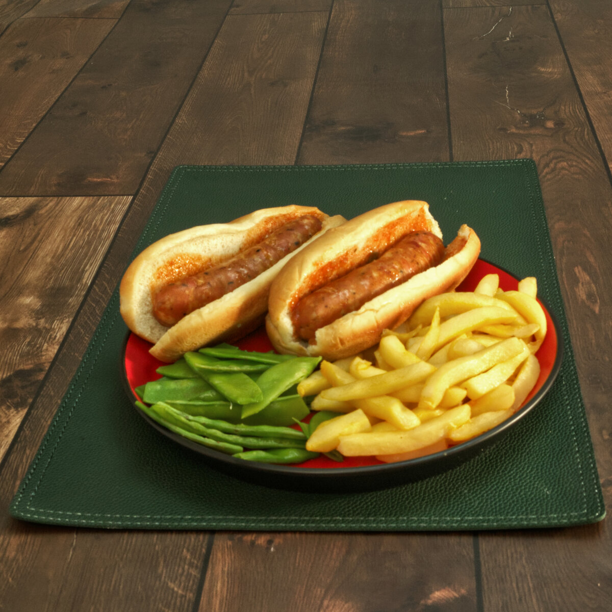 Andouille Sandwiches, Snow Peas and French Fries