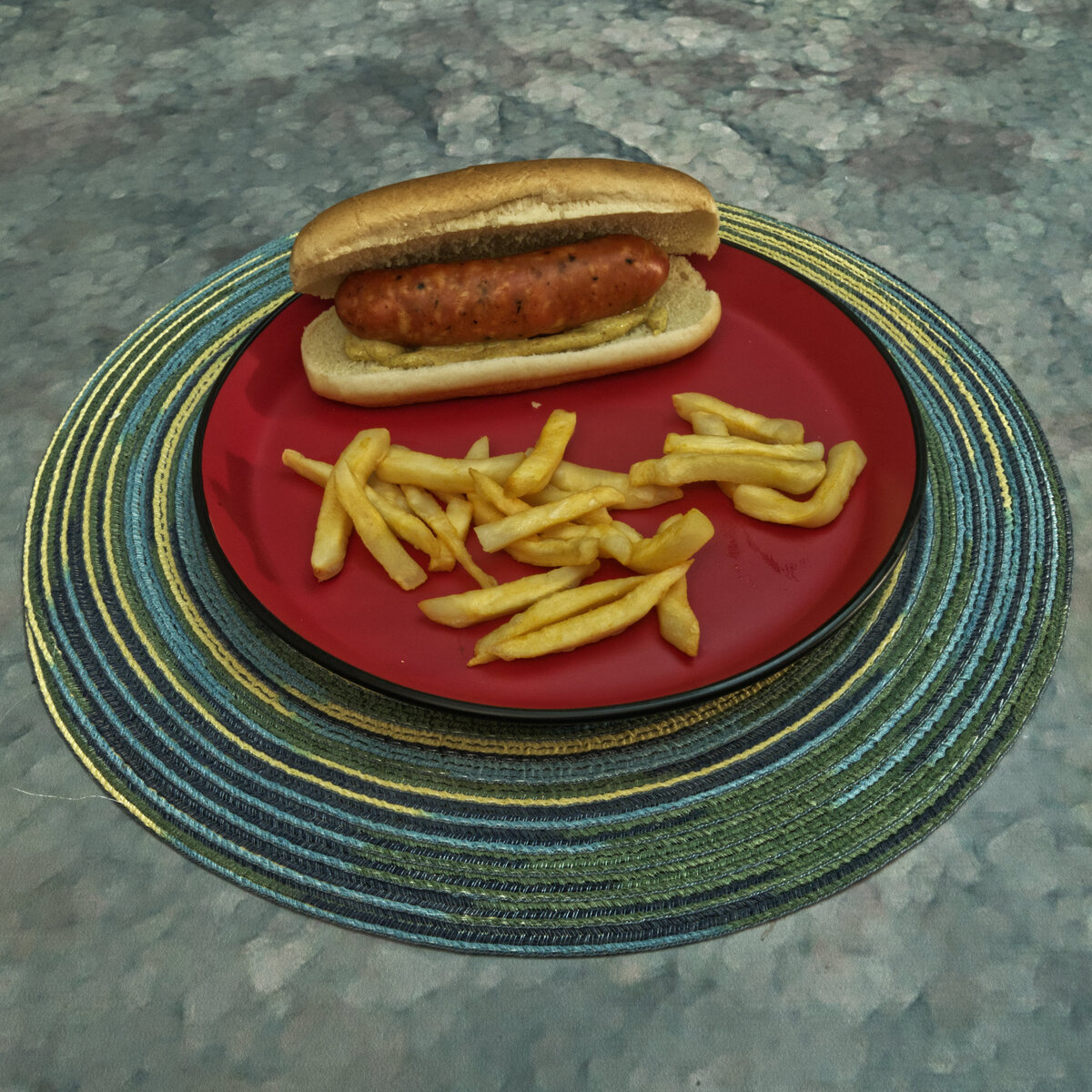 Andouille Sausage Sandwich and French Fries