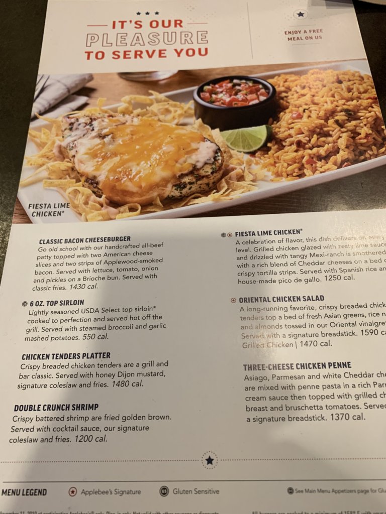 Applebee's Vets' Menu