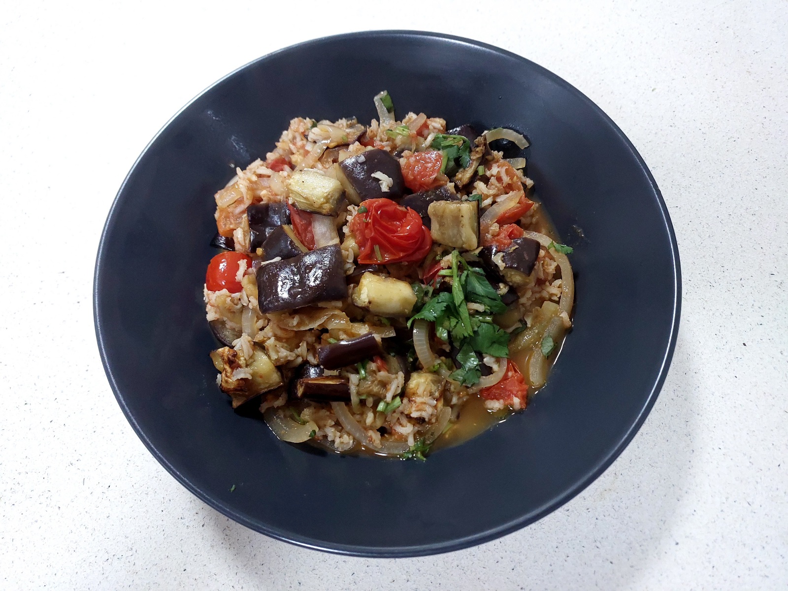 Aubergines, Tomatoes & Rice