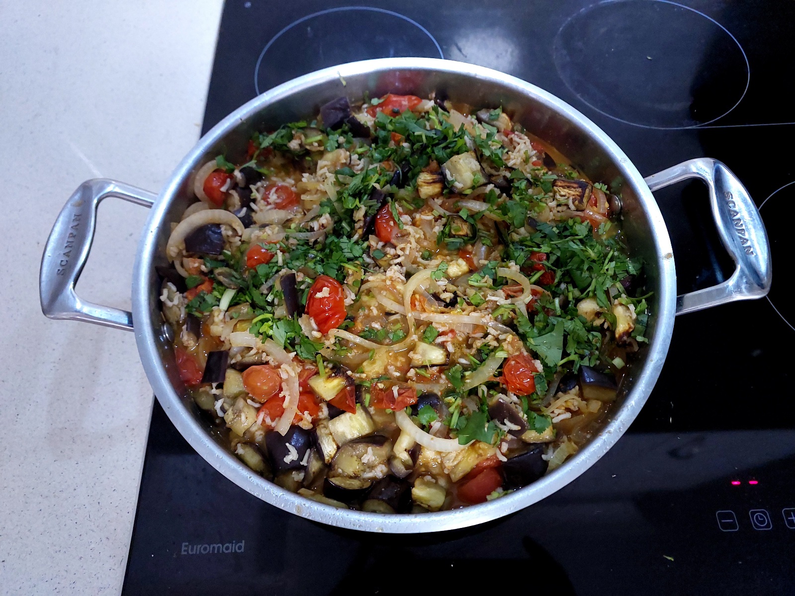 Aubergines, Tomatoes & Rice