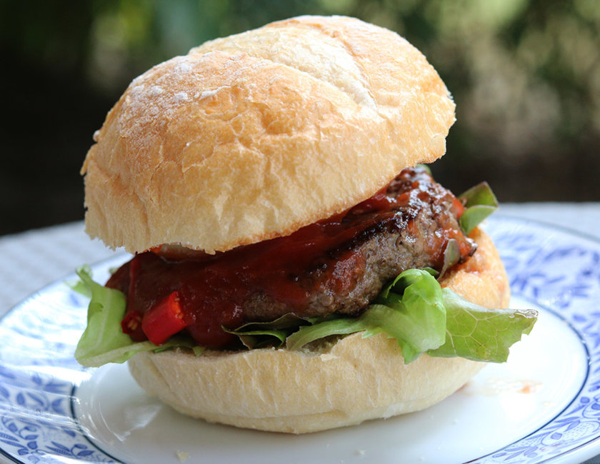 Aussie dried aged beef burger (with chillies).