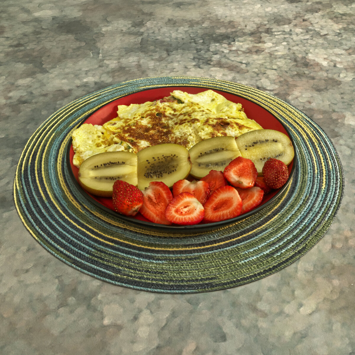 Bacon, Spinach and Cheese Omelette with Kiwi and Strawberry