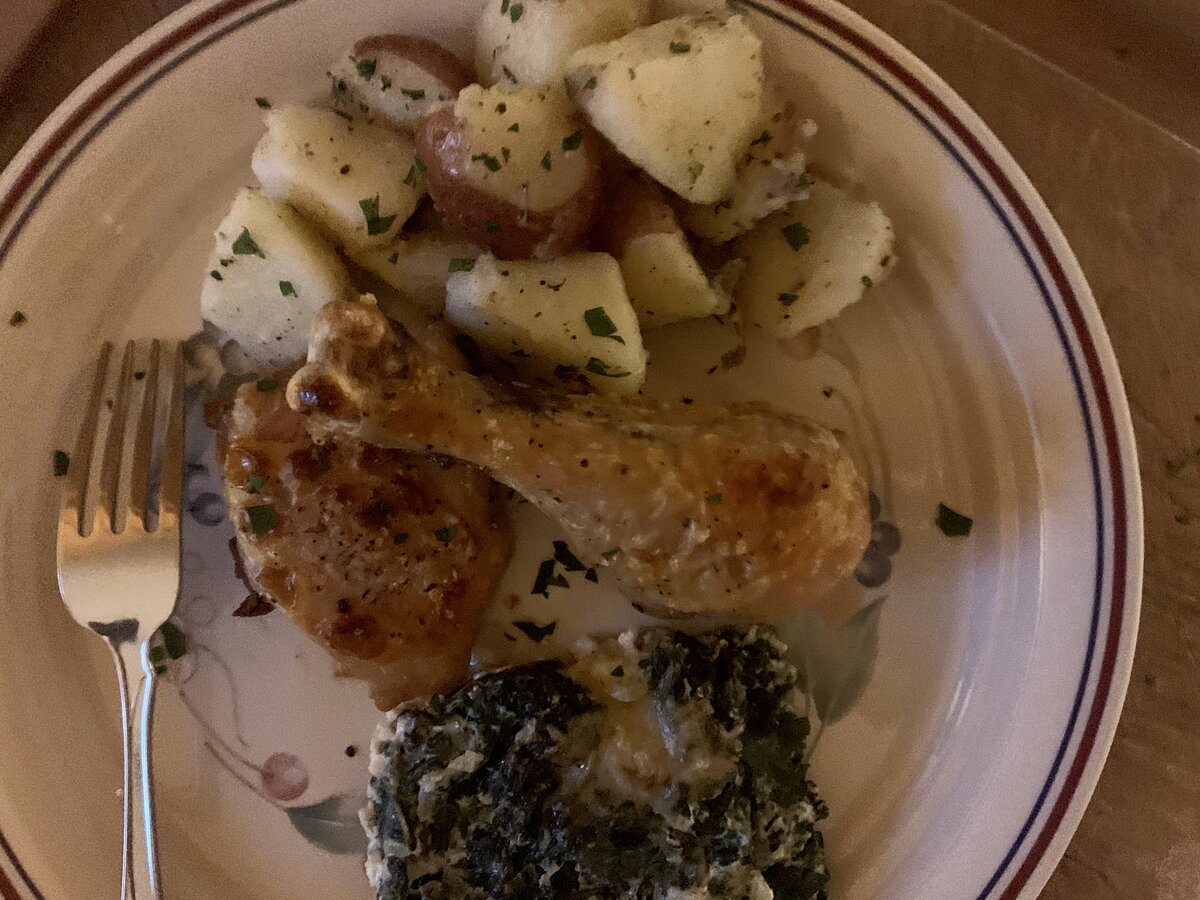 Baked Chicken, Parsley Potatoes, And Kale Gratin