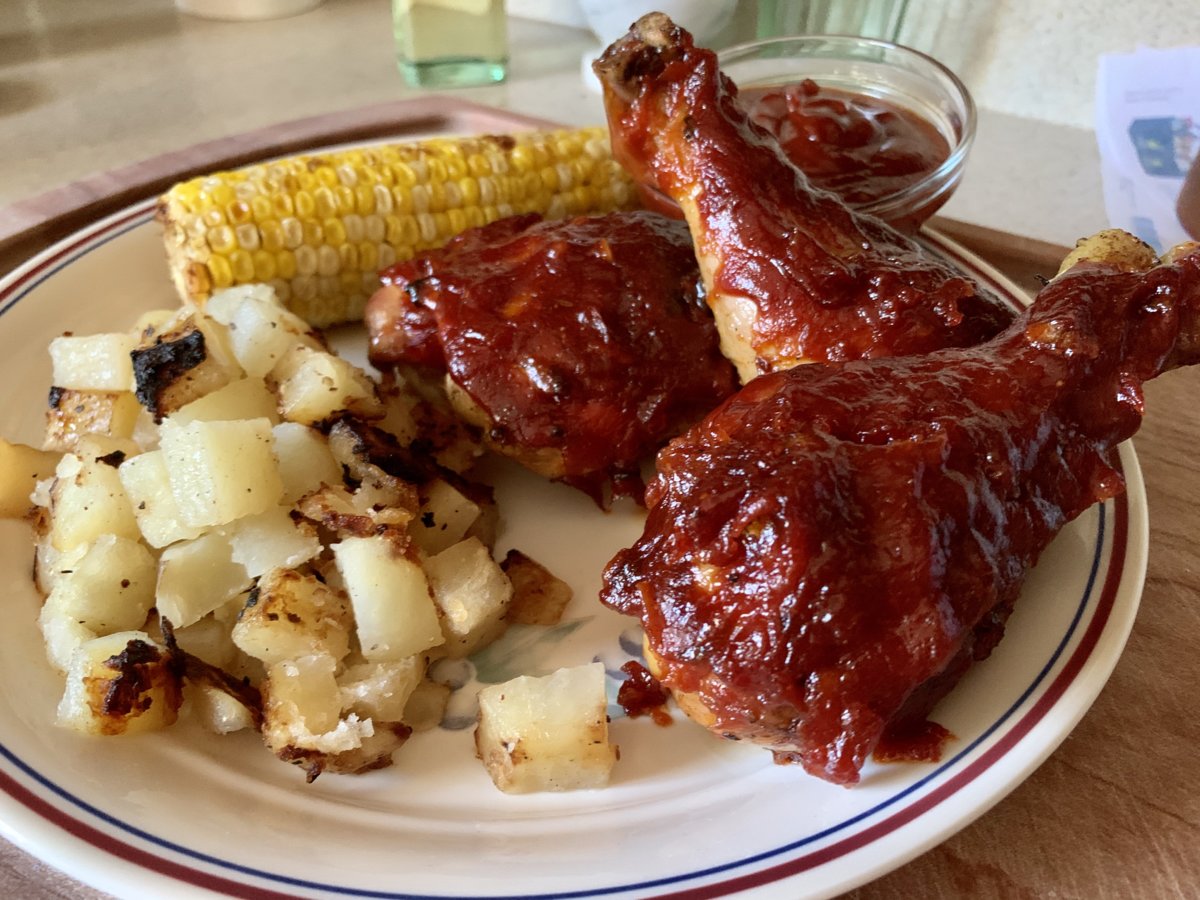 Barbecued Chicken, Rosemary-Garlic Potatoes, And Corn-On-The-Cob