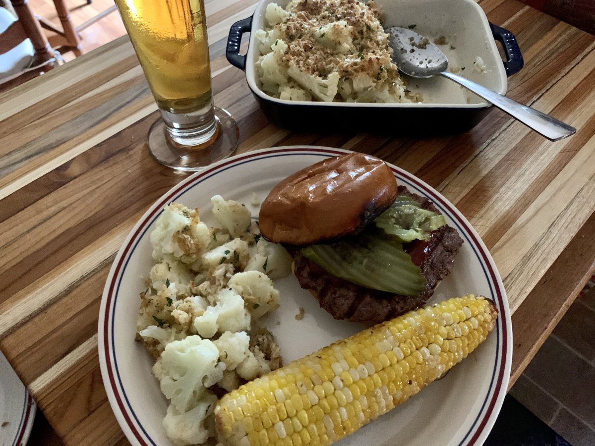 BBQ Burger, Corn, And Cauliflower