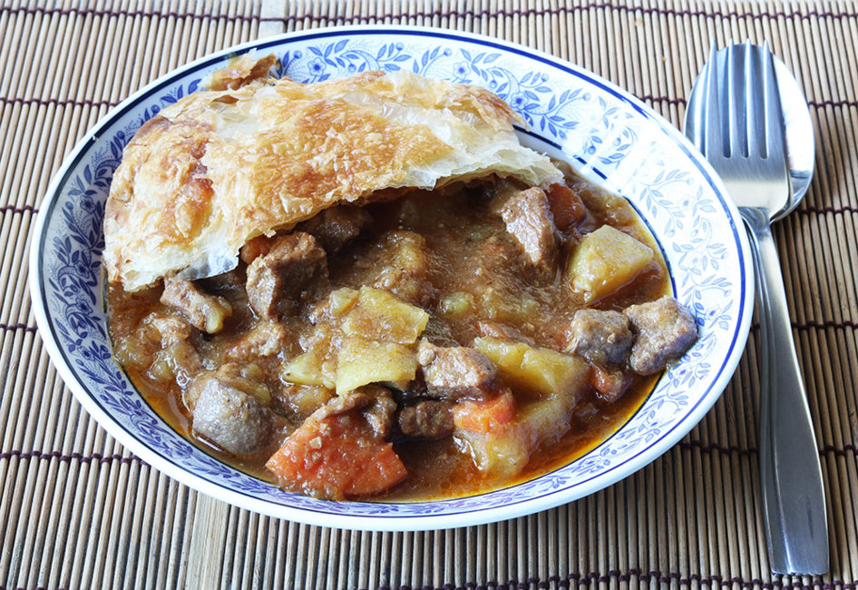 Beef, kidney and potato pie.