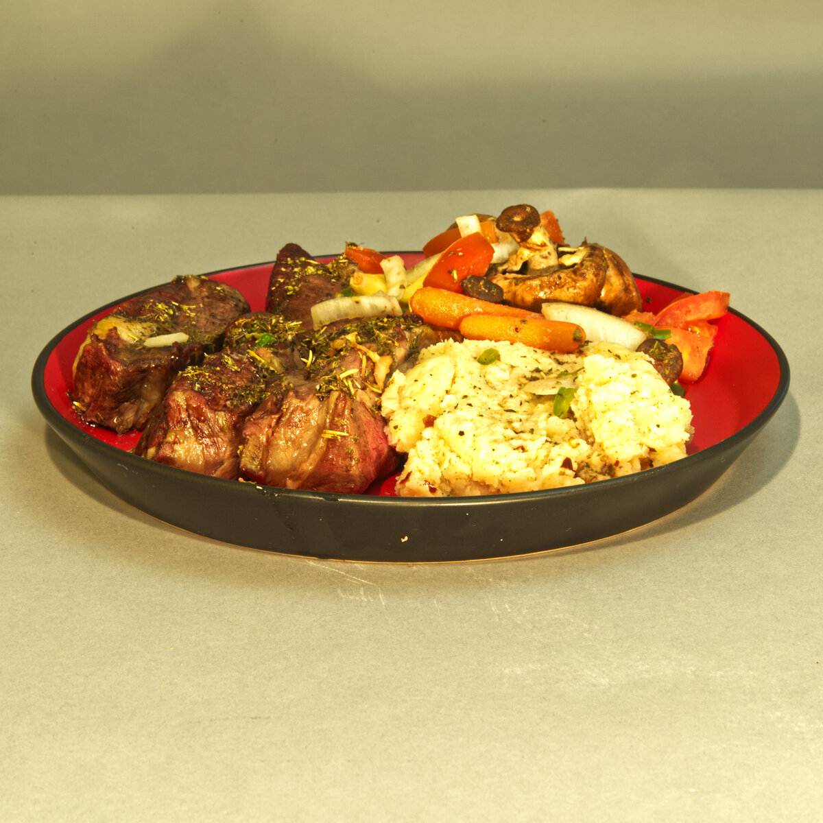 Beef Rib Steaks with Potatoes and Vegetables