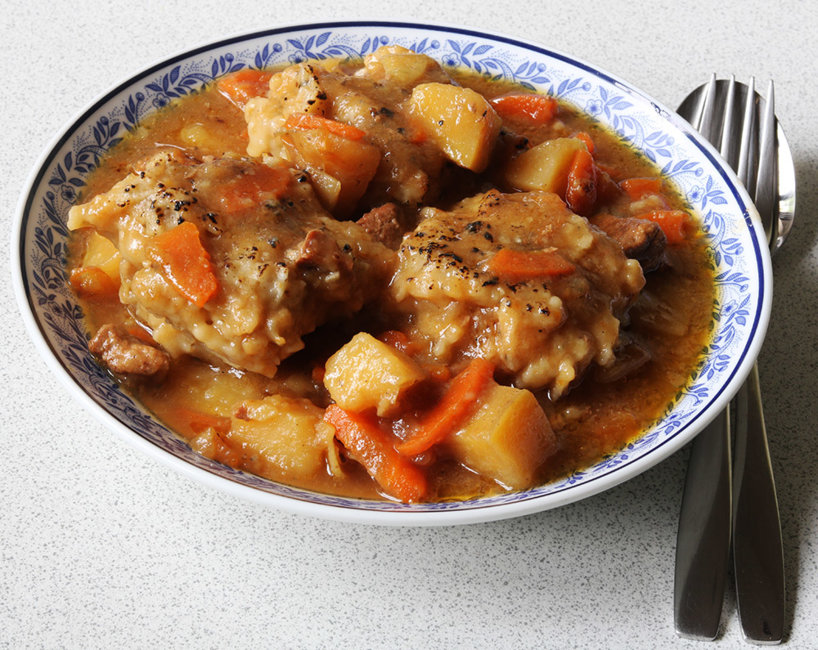 Beef stew with dumplings.