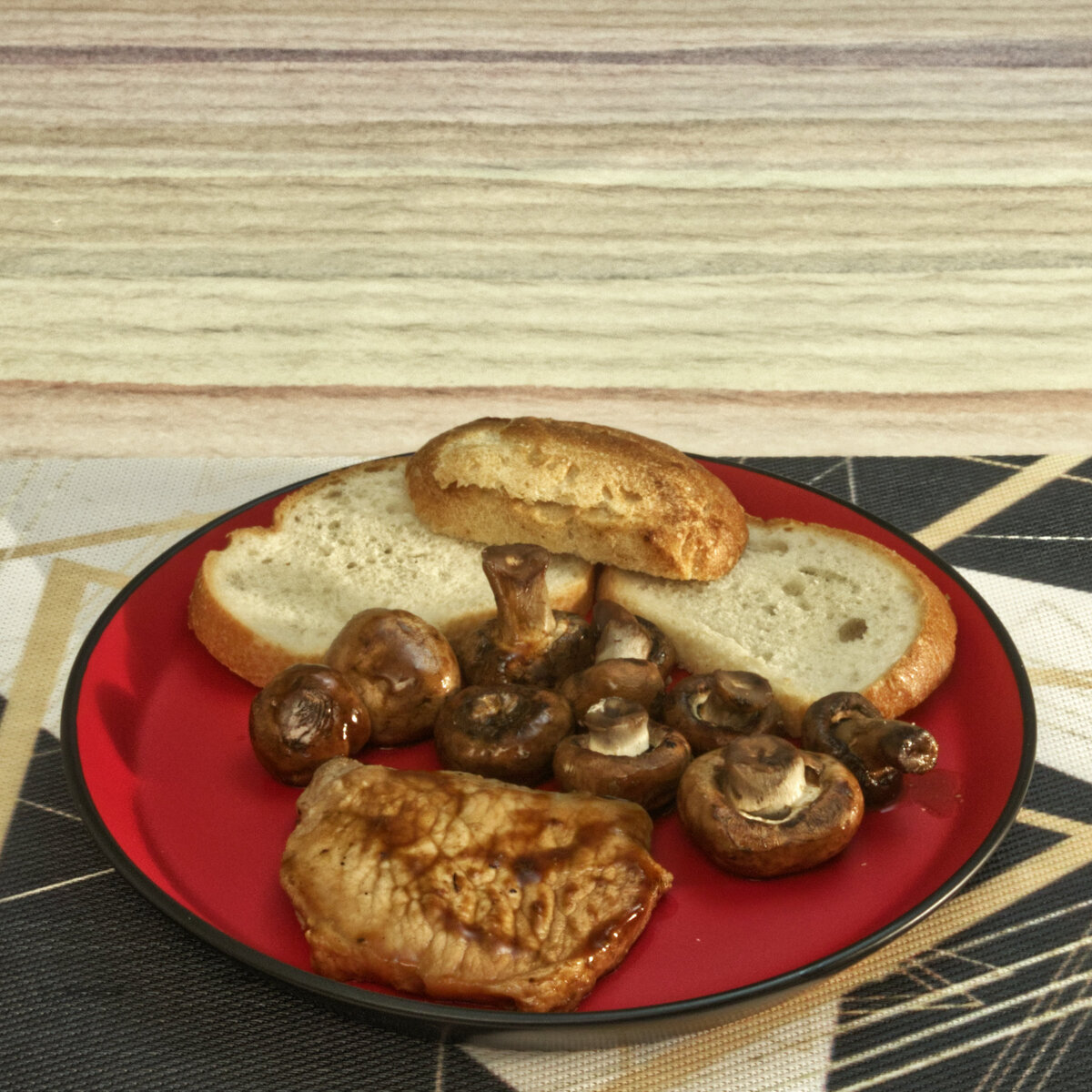Boneless Pork Cutlet with Mushrooms and Sour Dough Bread
