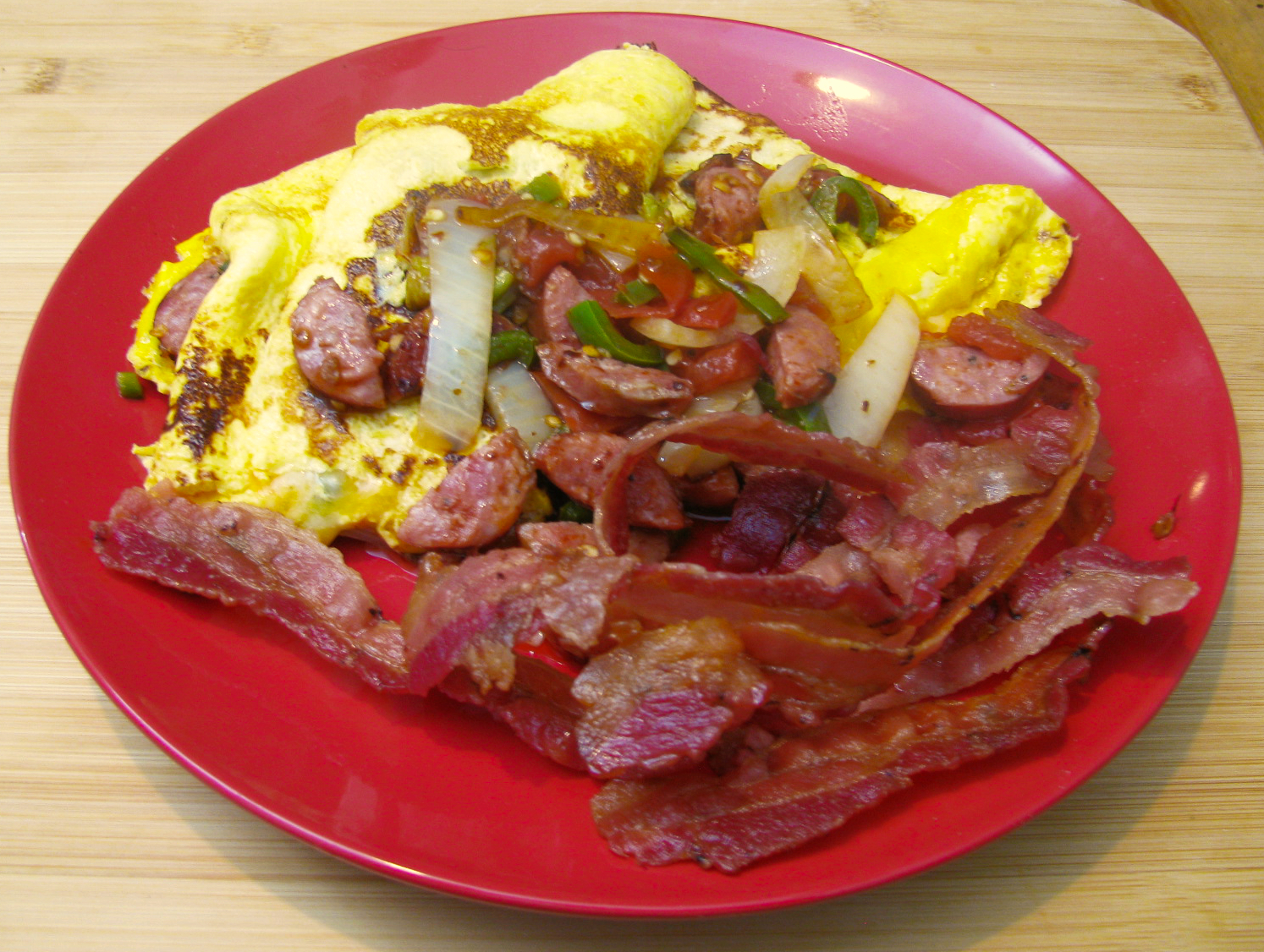 Bratwurst Omelette with Bacon