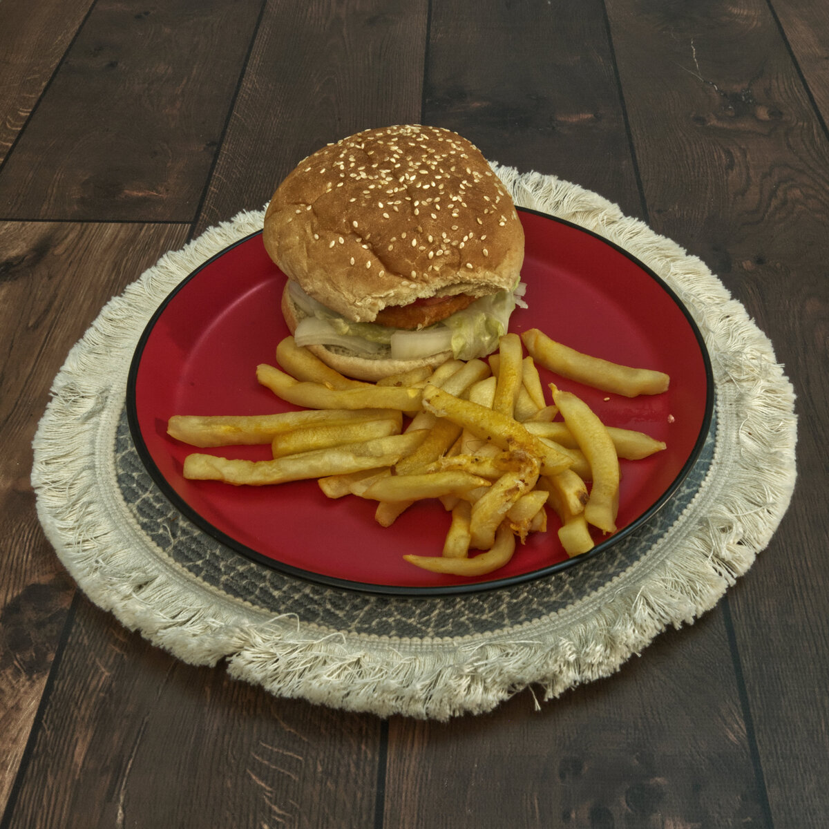 Breaded Chicken Patty Sandwich with French Fries