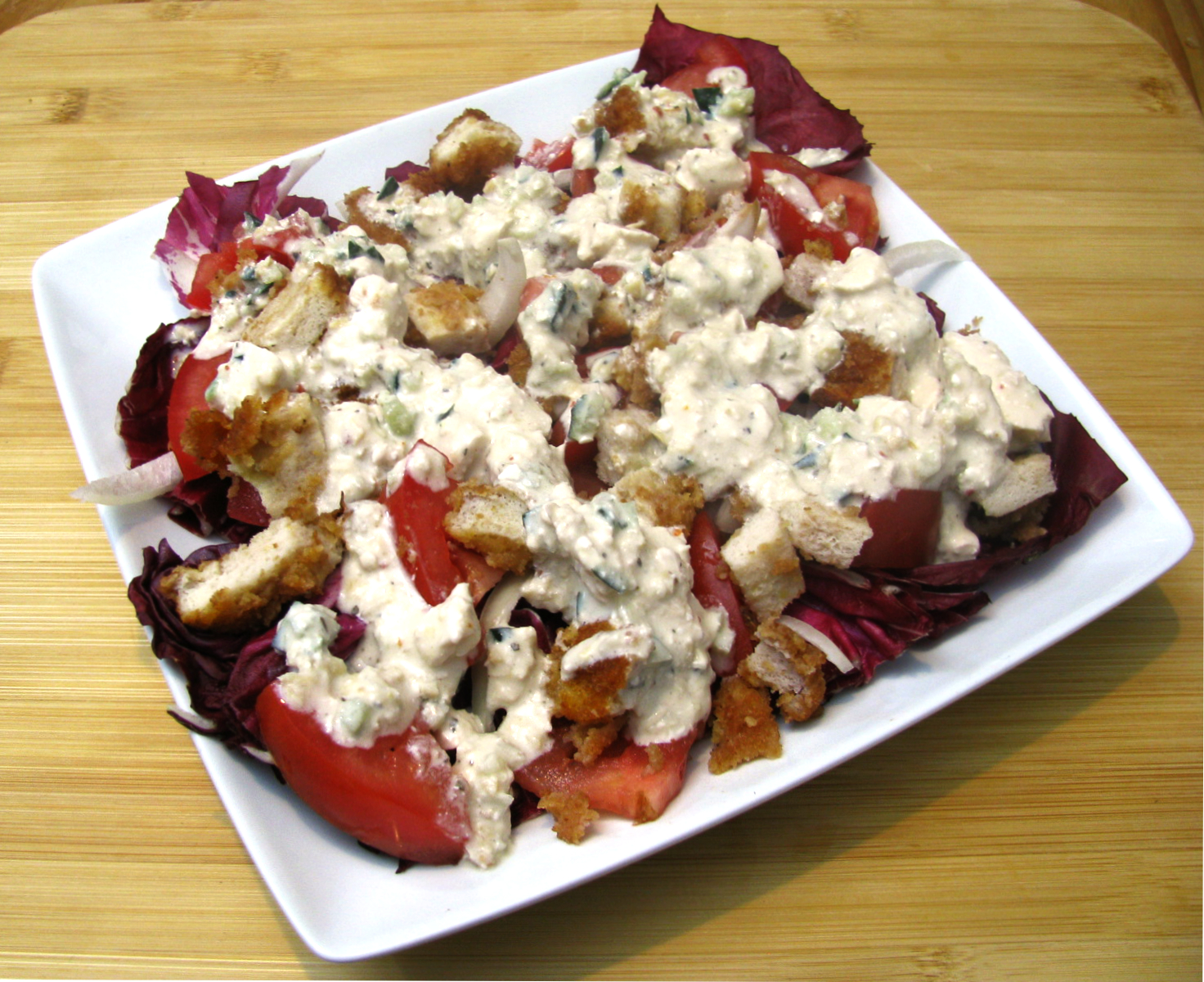 Breaded Chicken Radicchio Salad with Creamy Feta Wine Salad Dressing