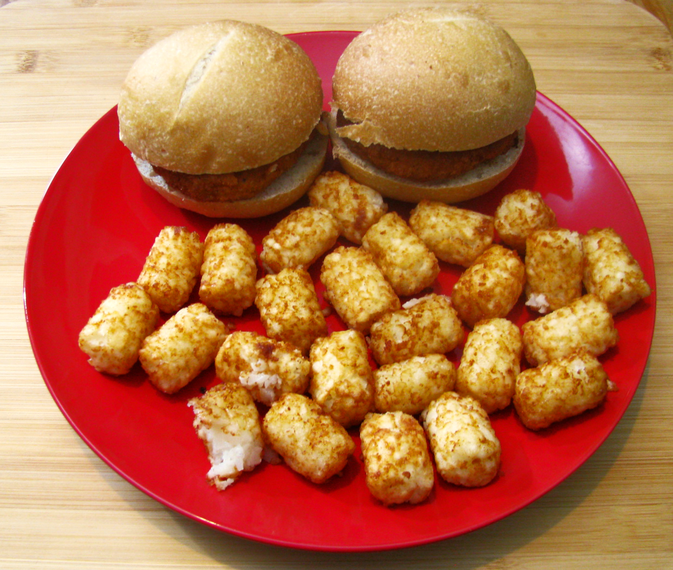 Breaded Chicken Sandwiches with Tater Tots