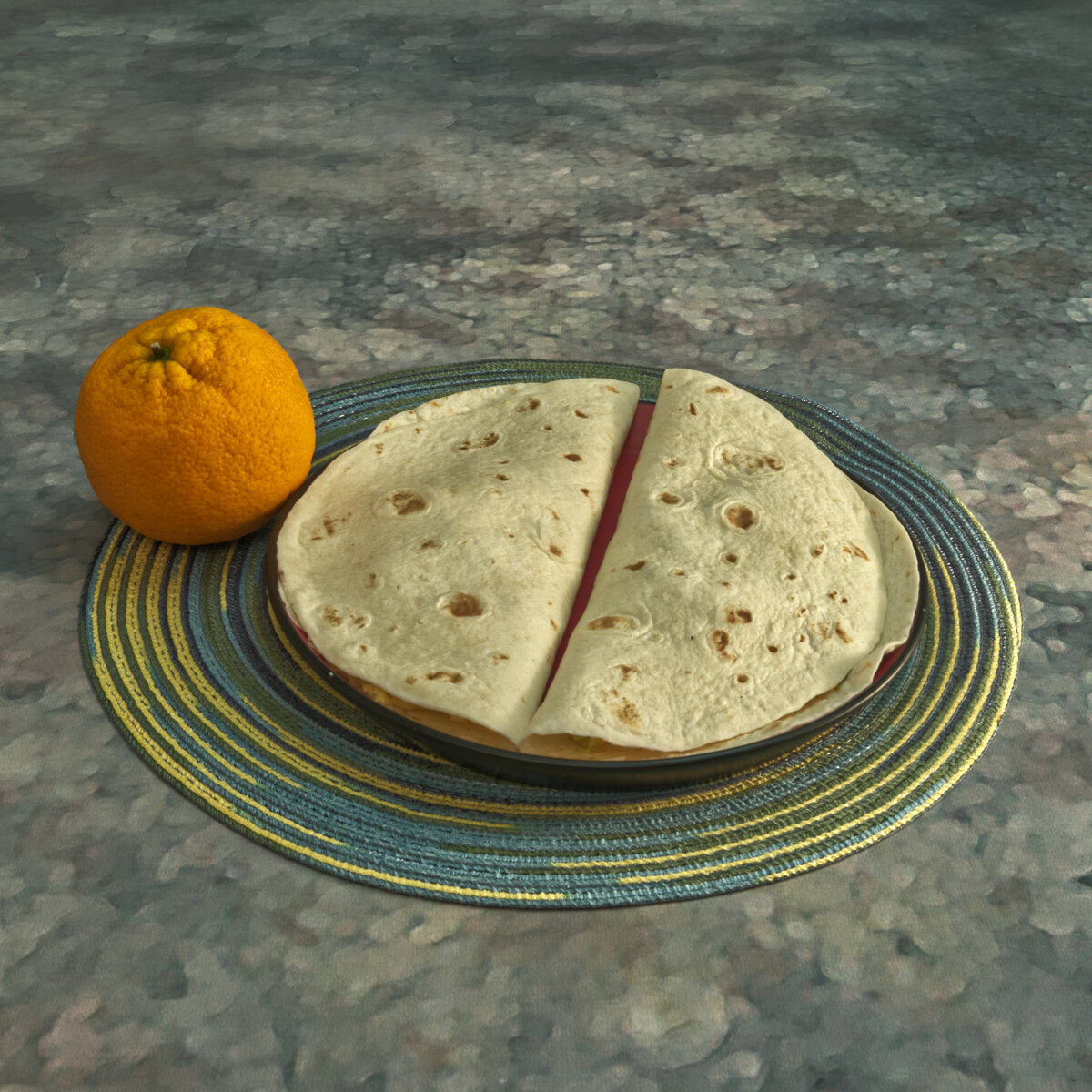 Breakfast Quesadillas with an Orange