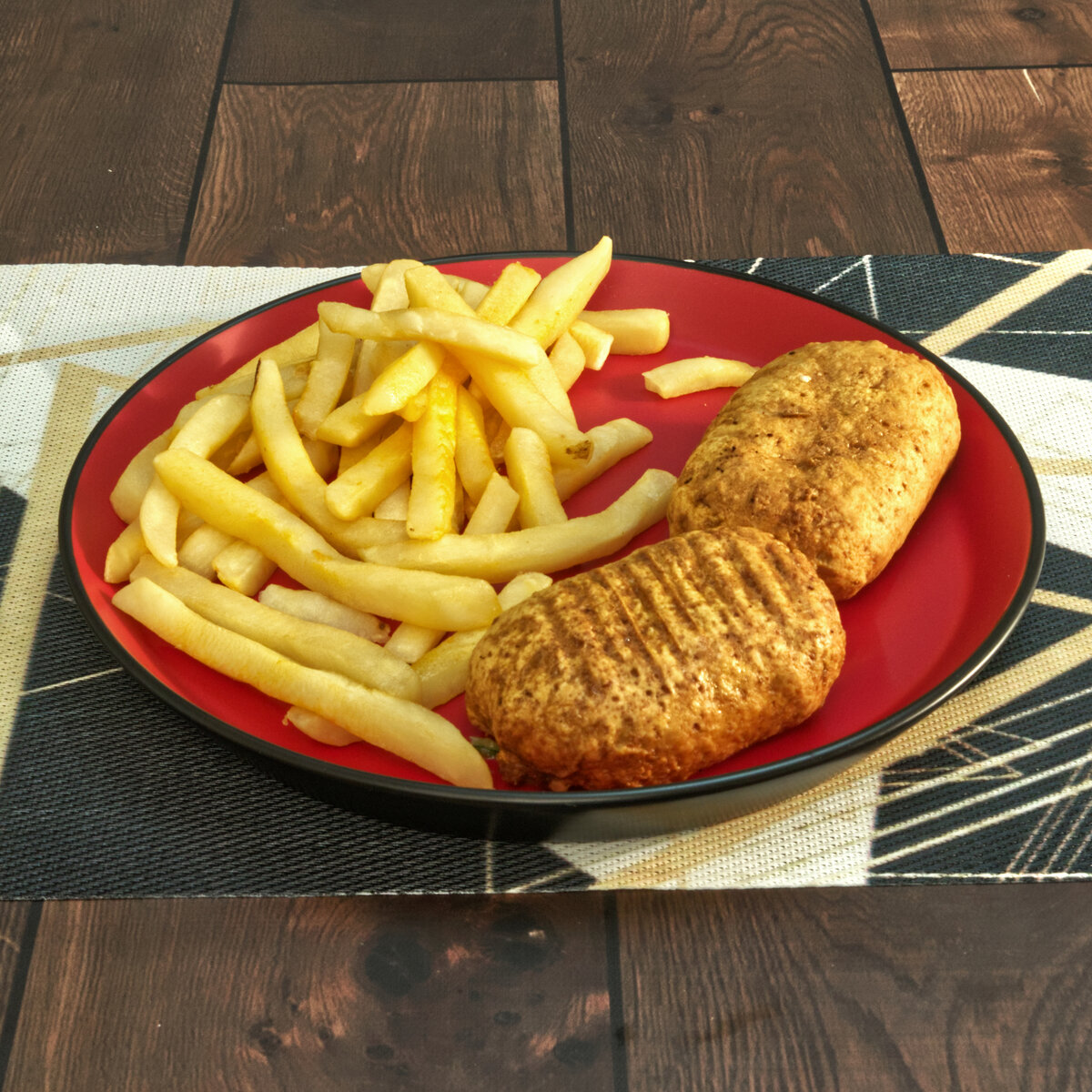 Broccoli and Cheddar Cheese Stuffed Chicken and French Fries