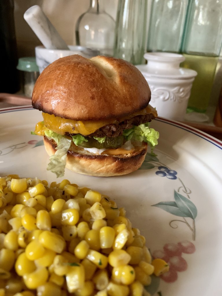 Burger And Sautéed Corn