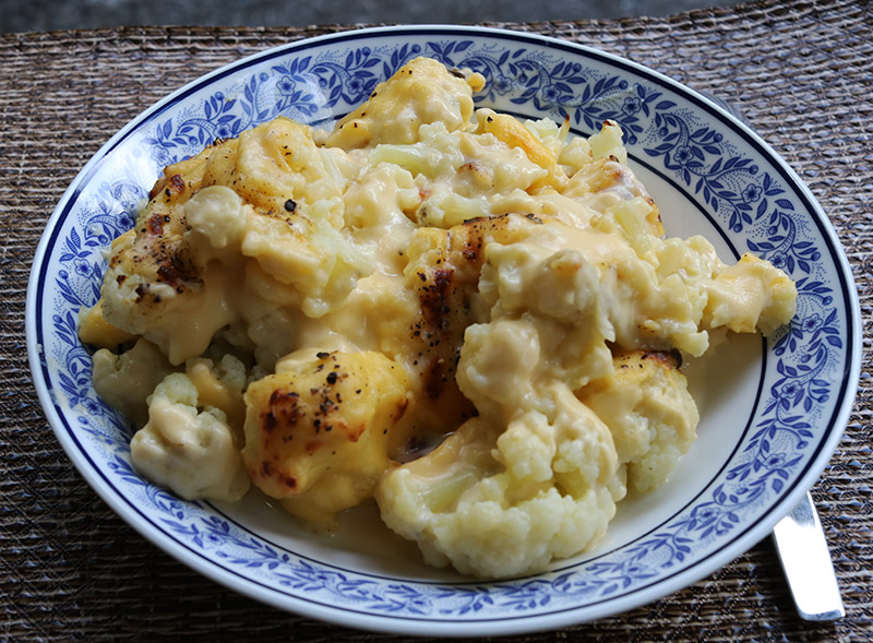 Cauliflower cheese served