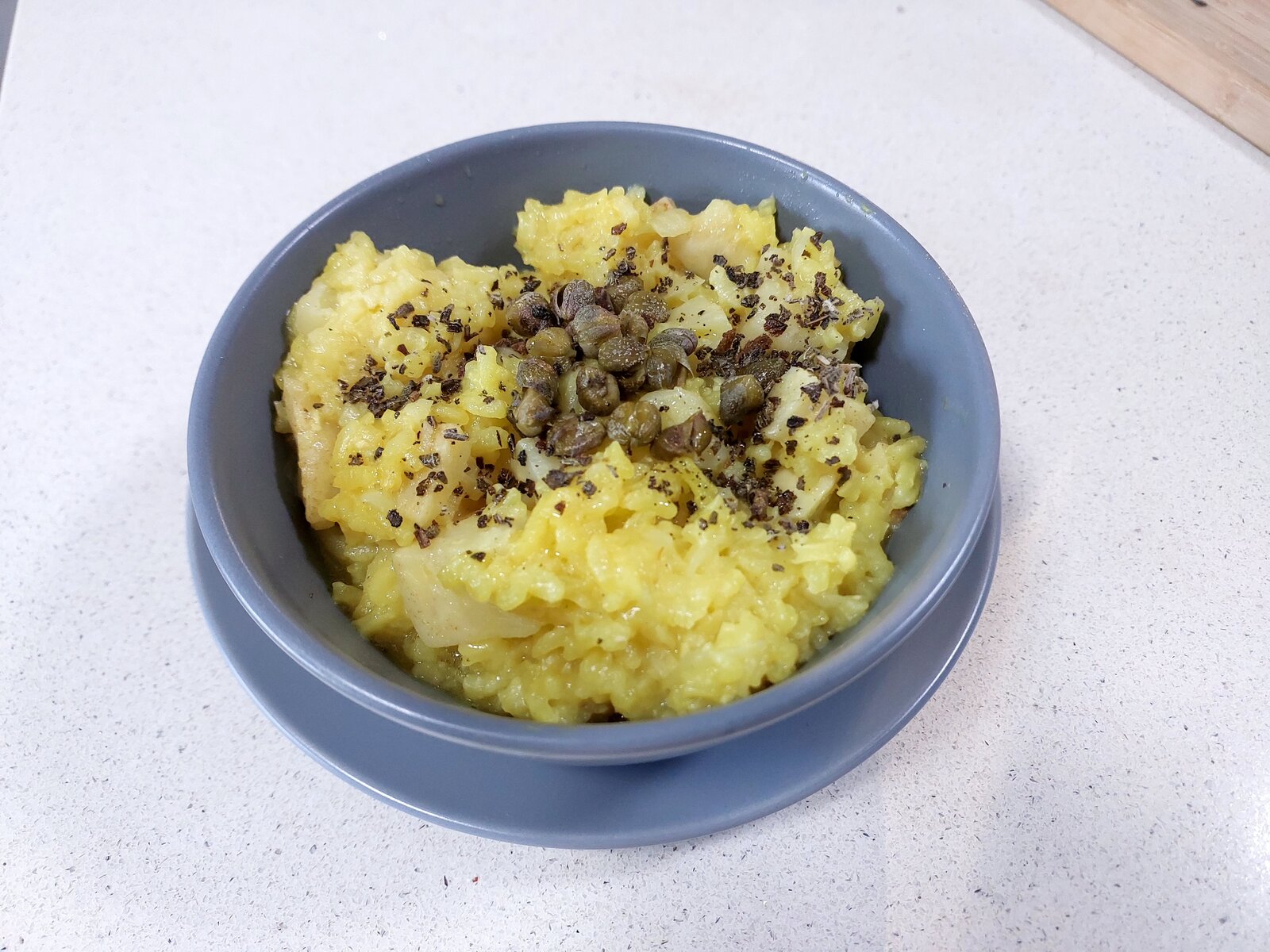 Celeriac & Saffron Risotto with Sage, Caper and Lemon Oil