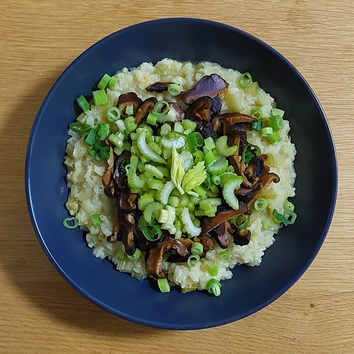 Celery Congee with Braised Mushrooms