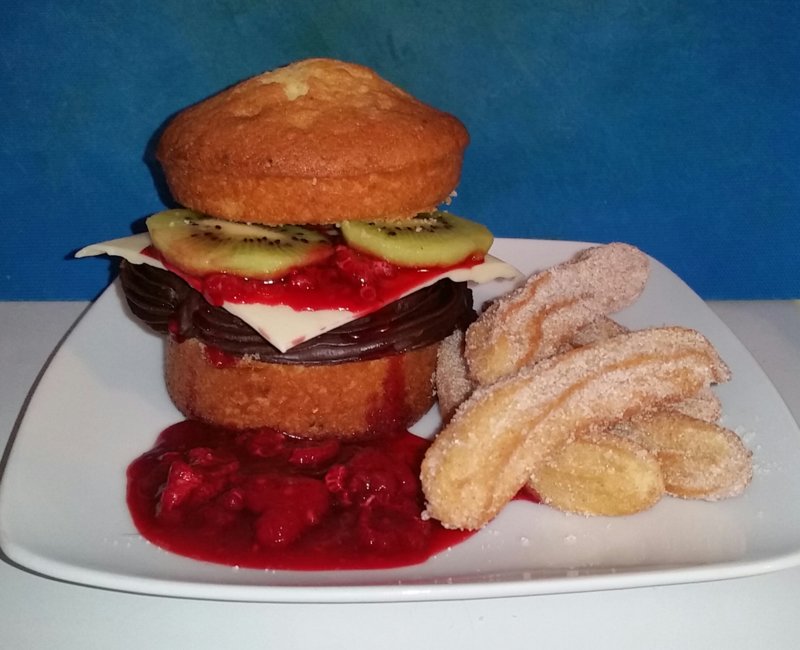 Cheeseburger cake and churro fries