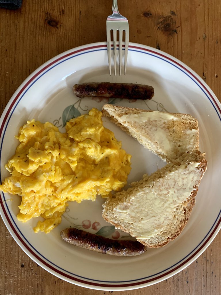 Cheesy Eggs, Sausage, And Toast