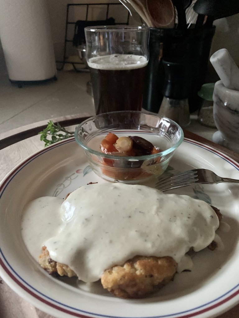 Chicken-Fried Steak And Sautéed Rainbow Carrots