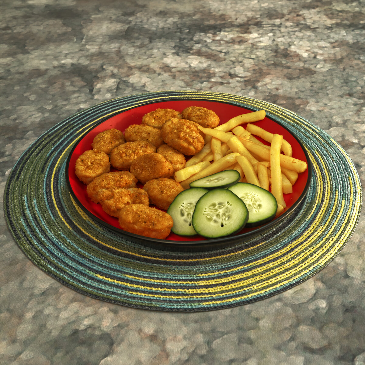 Chicken Nuggets with French Fries and Cucumber