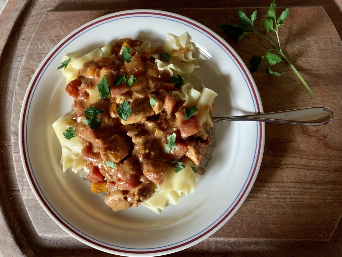 Chicken Paprika And Egg Noodles