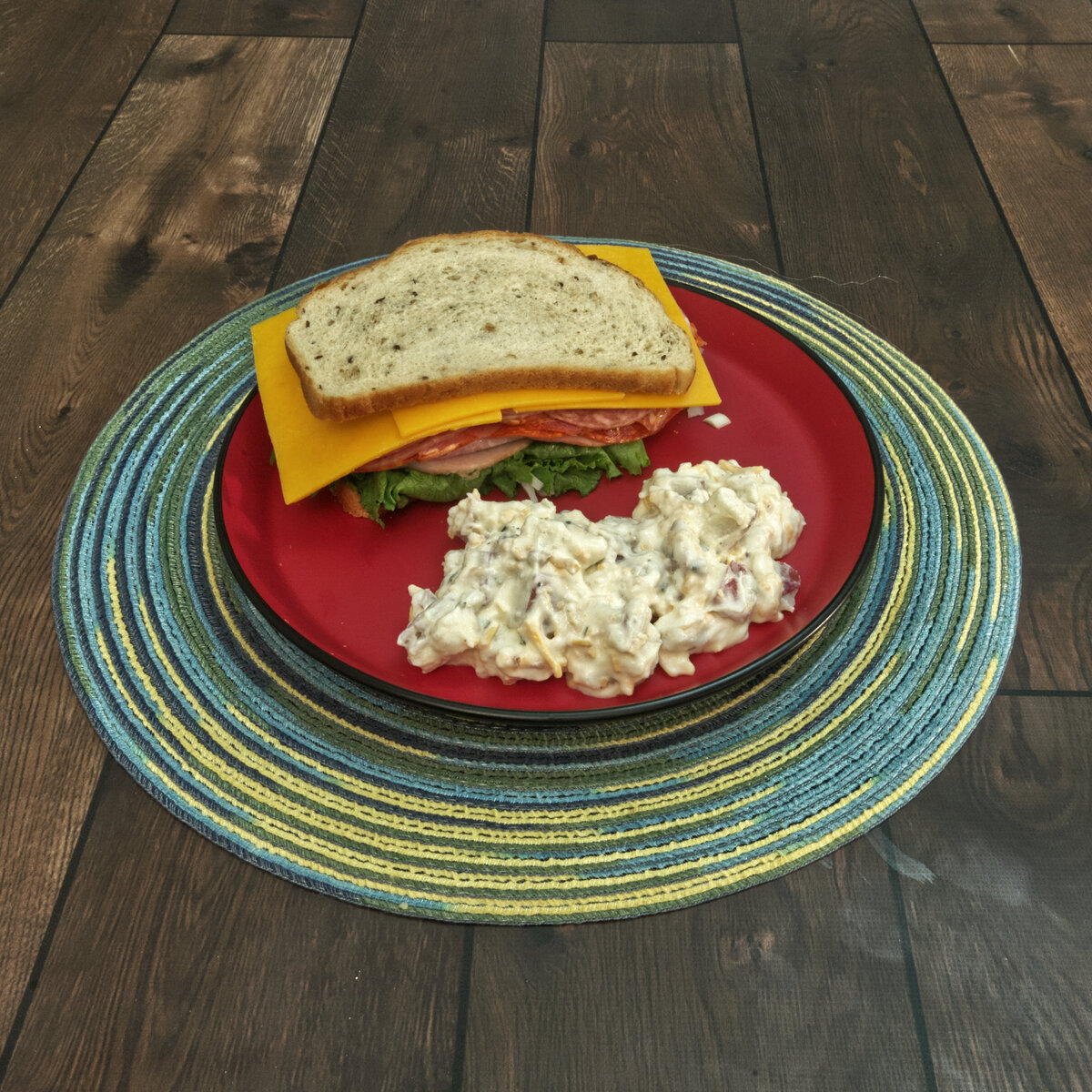 Cold Cuts Sandwich on Dill Rye Bread with Potato Salad