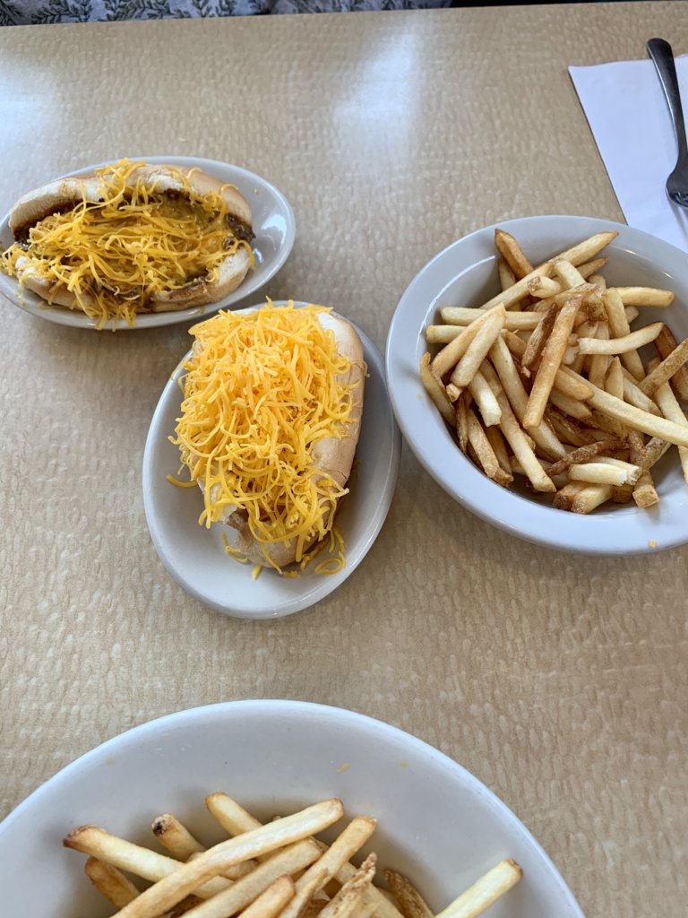 Coney With Half-Cheese, Weiner Bun, And Fries