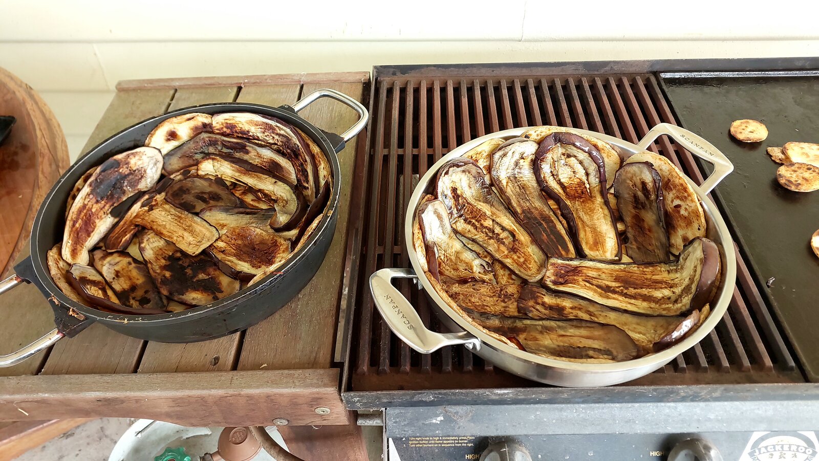 Cooked aubergine added