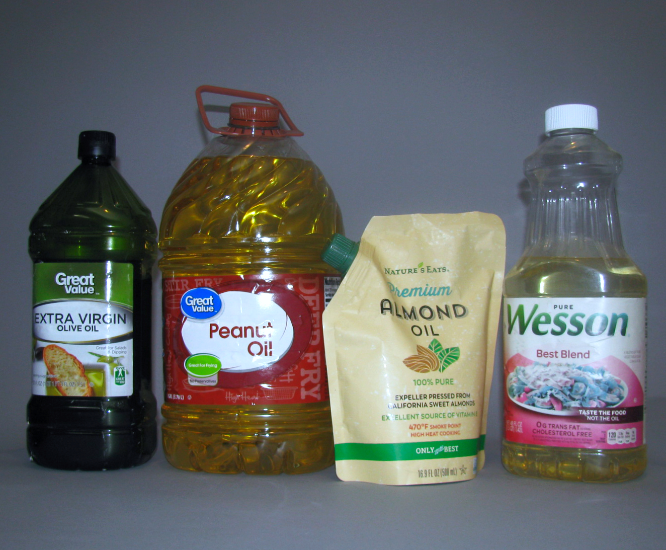 Cooking Oils - Extra Virgin Olive Oil, Peanut Oil, Almond Oil and Vegetable Blend Oil