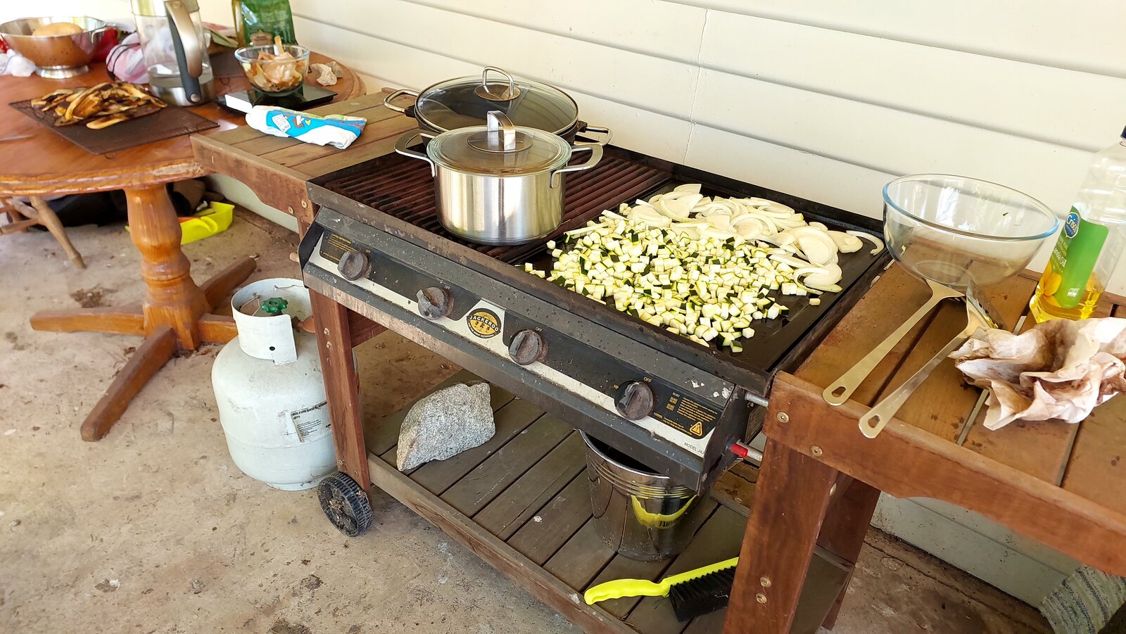 Courgette and onion on the BBQ