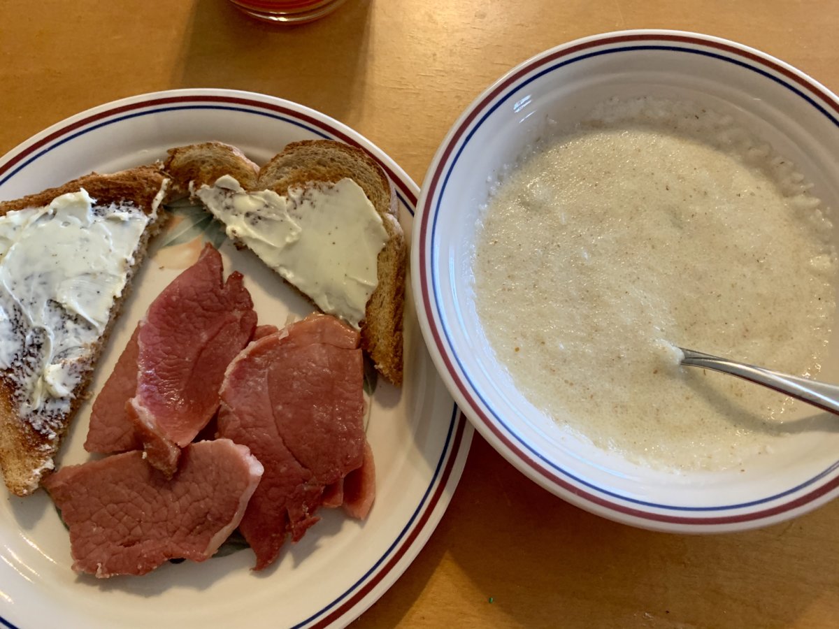 Cream Of Wheat, Biscuit Ham, and Toast