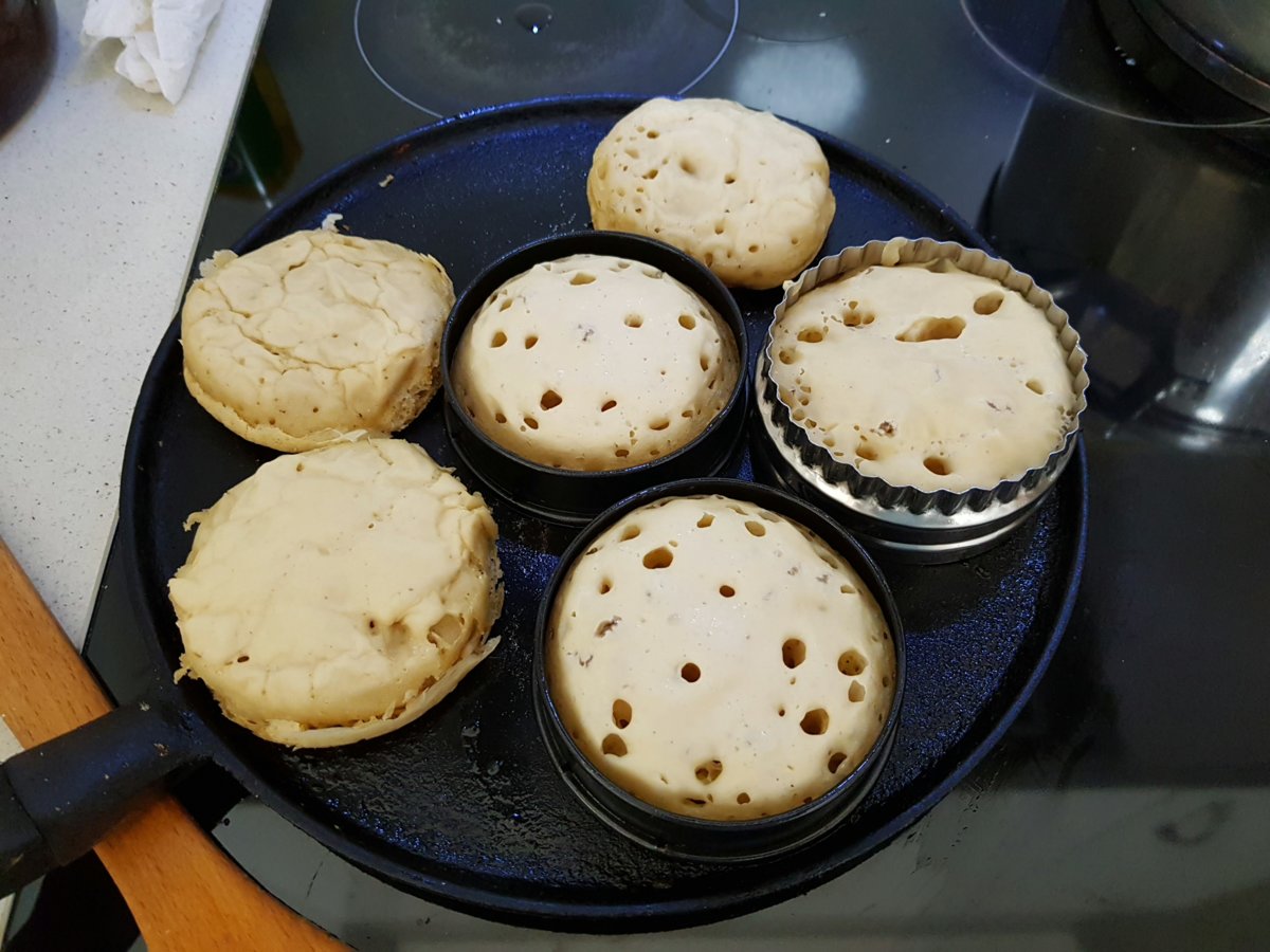 Crumpets on the griddle